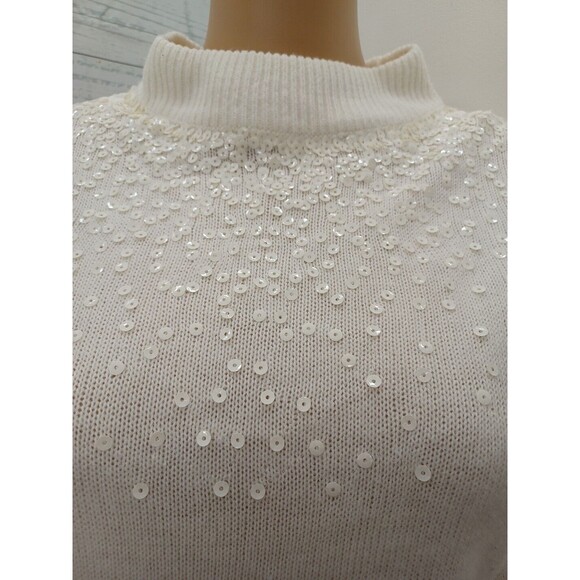 Vintage Juicy Couture Women's White Ivory Sequined Mock neck Sweater Sz M - Picture 2 of 8